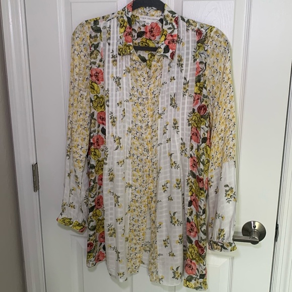 Jane & Delancey mixed print floral button down blouse size large - Picture 1 of 9